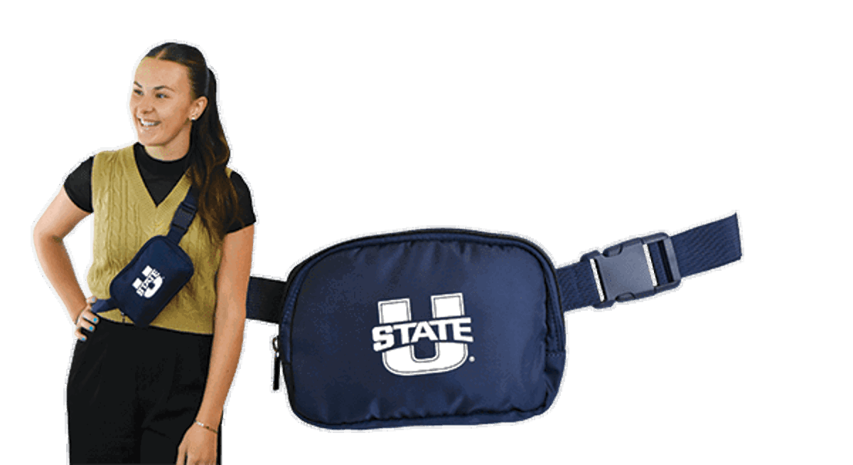 Utah State Belt bag on a model