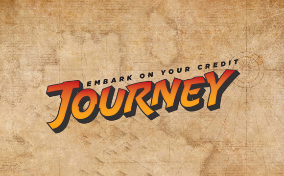 A stylized adventuristic logo saying 'Embark on your Credit Journey'