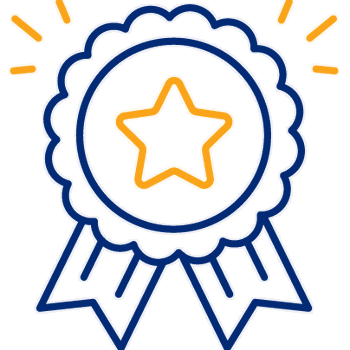 A blue ribbon with a gold star on it