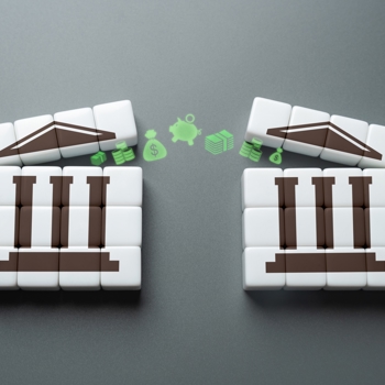 Symbol of bank transferring to another bank.