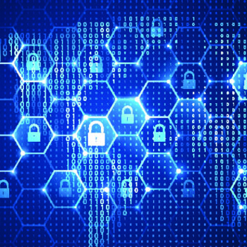 Abstract visualization of computer bits and bytes with padlocks overlaid